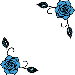 Elegant Blue Roses Floral Corner Design For Wedding Invitations.