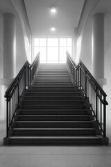 Fototapeta premium Modern Architectural Staircase with Light and Shadows in Black and White