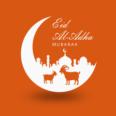 Eid al-Adha Festival Vector Set with Crescent Moon, Mosque Dome, Lanterns, Camel, Goat &ndash; Muslim Holiday Illustration for Creative Graphic Projects and Promotions