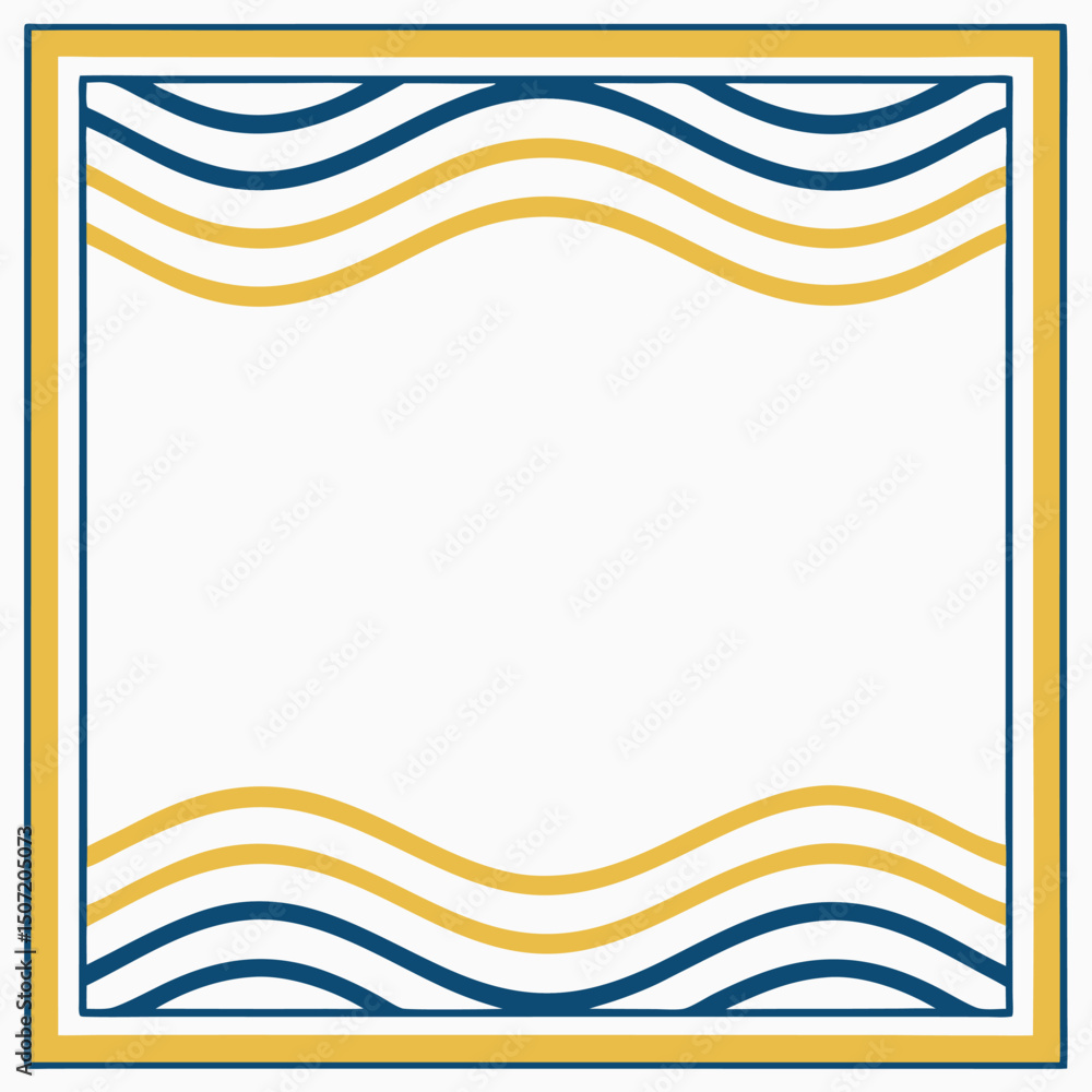 Poster elegant square frame with navy and gold waves pattern graphic background design.