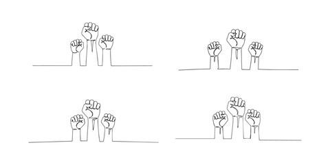 One Line Drawing of  Raised Fists - Symbol of Power and Solidarity