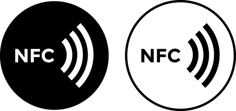 NFC icon. Credit card nfc payment. Tap to pay. Cashless card payment. Nfc wireless mobile banking signs.
