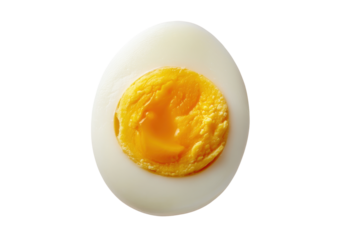 Close-up of a halved boiled egg.