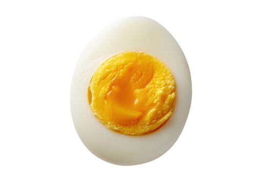 Close-up of a halved boiled egg.