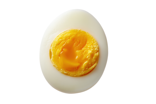 Close-up of a halved boiled egg.