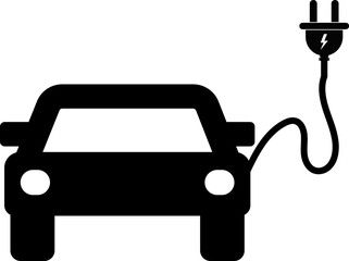 Electric car icon. Electrical automobile cable contour. plug charging black symbol. electro auto vehicle concept. Electric refueling
