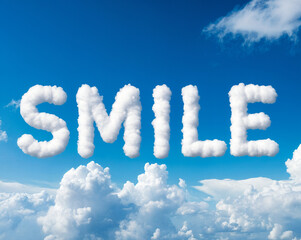 The word "smile" appeared in the sky among the clouds.