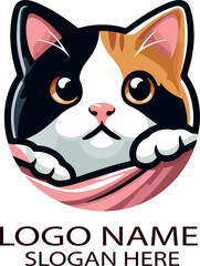 Calico Cat Peeking Design logo icon vector .