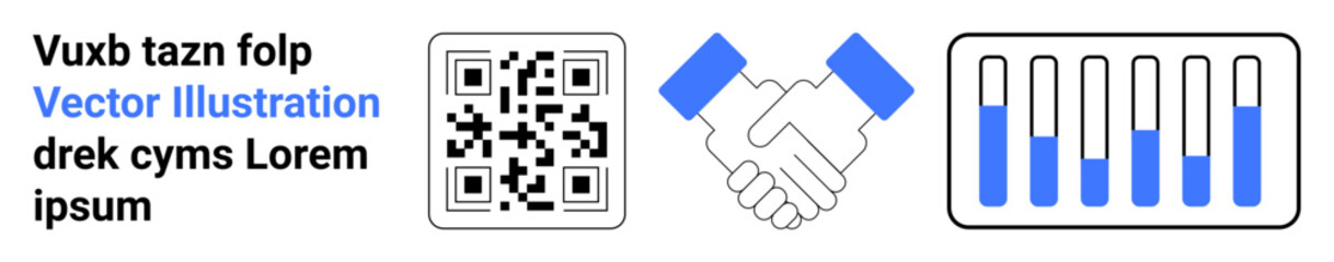 QR code, handshake icon, and bar chart graphic emphasizing digital innovation, data exchange, and partnership concepts. Ideal for business, technology, collaboration, data management partnerships