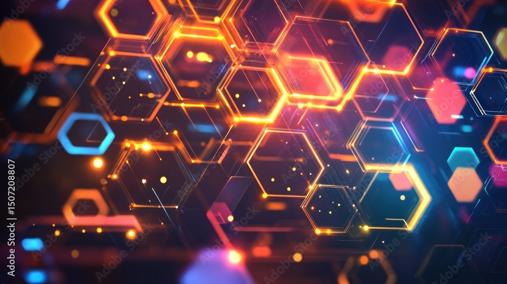 Poster hexagon pattern with glowing edges abstract futuristic technology background