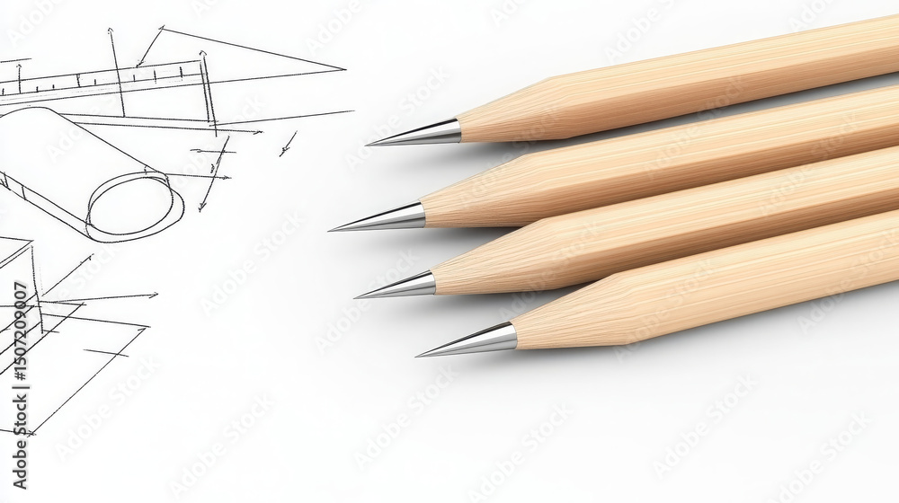 Poster drawing tools and sketches for design projects create creative atmosphere