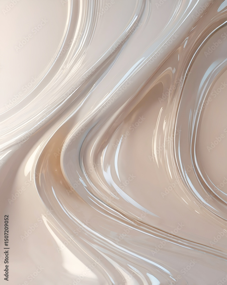 Fototapete Smooth, flowing curves of a light beige, glossy material create an abstract, elegant, and modern design with subtle depth and movement