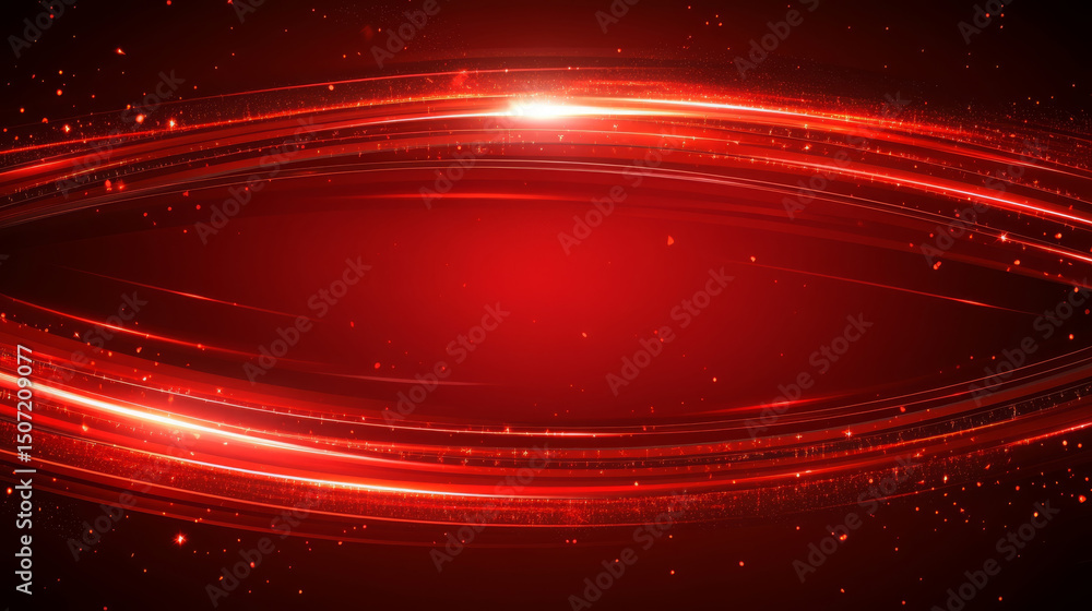 Poster vibrant red background with glowing lines and sparkles creates dynamic and energetic atmosphere
