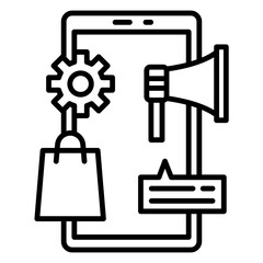 App Marketing Strategy on Smartphone, Outline Icon