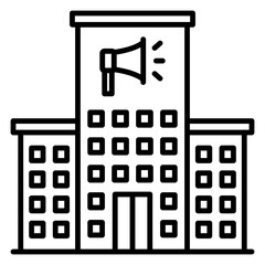 Public Relations Agency Building with Megaphone Icon