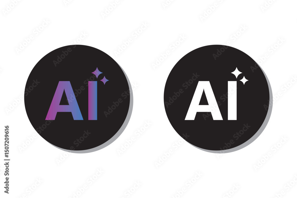 Poster artificial intelligence stars logo generation, generate ai button, generated sign, chat with ai, art