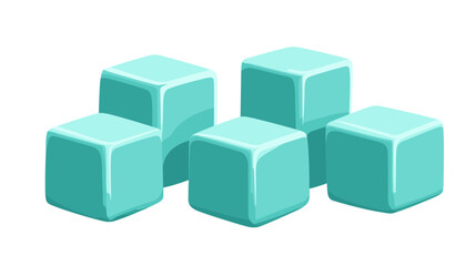 Pile of Turquoise Blue Ice Cubes in Isometric Pixel Style on White Background