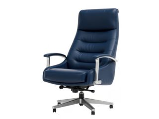 Navy blue leather executive office chair isolated on transparent background