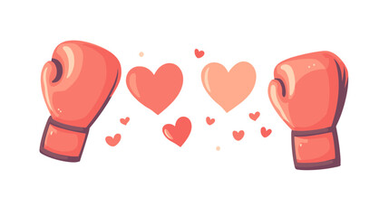 Fototapeta premium Pixelated Boxing Gloves with Pink and Red Hearts on a White Background