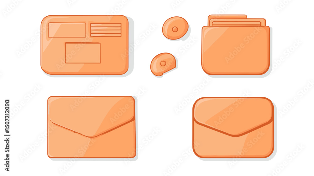 Poster pixelated orange envelopes and folders icons set for digital communication and file management on wh