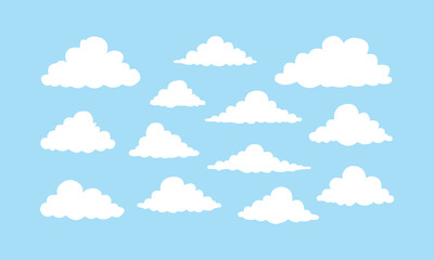 Set of cartoon cloud in a flat design. White cloud collection