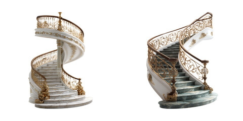 Elegant Curved Staircase with Ornamental Railing in Marble Design