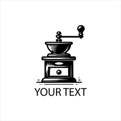 Vintage Coffee Grinder Logo Vector in Black – Isolated on White Background

