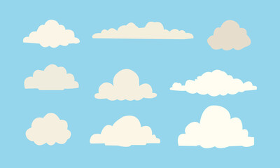 Set of cartoon cloud in a flat design. White cloud collection