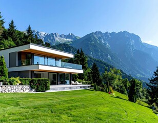 Modern Luxury Villa with Minimalist Design in Alpine Landscape