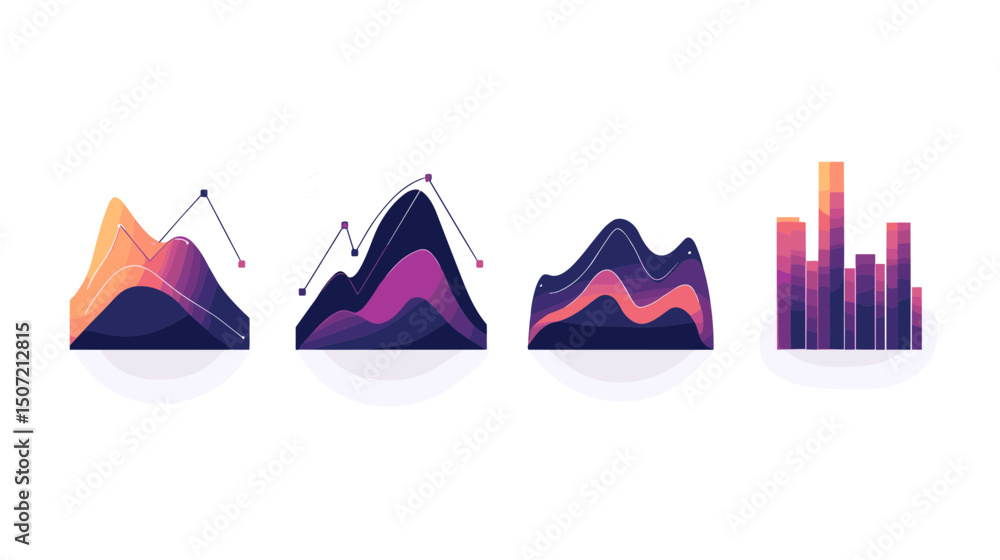 Poster set of abstract purple and peach tone infographic graph charts with white background for business pr