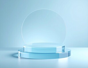 Elegant light blue glass podium display stand minimalist product presentation