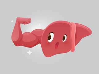This cartoon liver flexes its muscle to show the power of good care and lasting health.