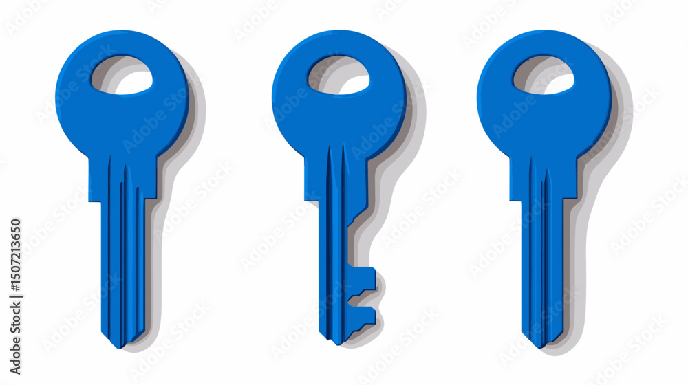 Poster three blue keys in a row on a white background symbolizing access security and protection