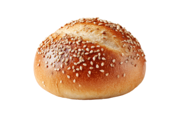 Close-up of a round seeded roll against a black background.