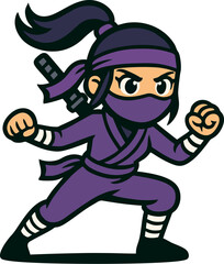 Cute Cartoon Female Ninja in Fighting Stance with Sword © Gian