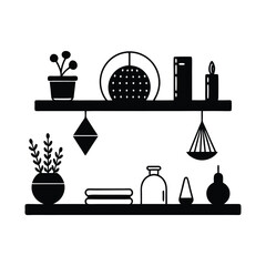 silhouette of wall-mounted floating shelves with decor items 