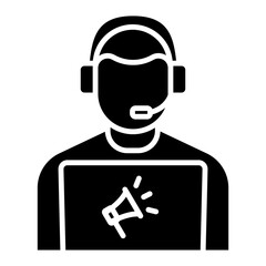 Customer Service Agent with Megaphone Laptop Icon