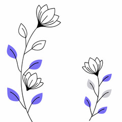 Artistic Floral Elegance: Delicate line art flowers blossom in a minimalist style, showcasing intricate petals, slender stems, and vibrant leaves, radiating a sense of natural beauty.