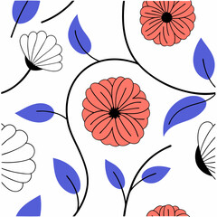 Seamless Floral Pattern with Poppies and Leaves in Vintage Spring Colors