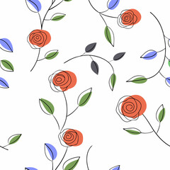 Floral Symphony: Delicate rose stems dance across a seamless backdrop, showcasing the elegant simplicity of nature's artistry. A vibrant and aesthetic floral pattern design.