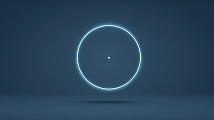 Glowing neon circle with dot in dark space, futuristic and calm