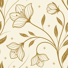 Floral Motif: A floral pattern featuring delicate flowers and curving branches in sepia tones against a light background, creating a seamless and elegant design.