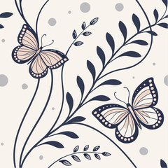 Butterflies and Botanical Bliss: Graceful butterflies flutter amidst an intricate tapestry of botanical branches, creating a whimsical display of nature's artistry and timeless elegance.