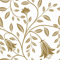 Golden Floral Elegance: A repeating pattern of delicate golden flowers, leaves, and vines gracefully intertwining against a clean backdrop.