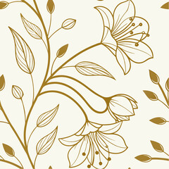 Golden Floral Pattern: A detailed, seamless floral pattern with gold outlines against a soft background, exuding elegance and a touch of nature's beauty.