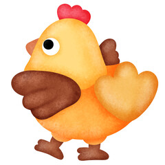 Watercolor Illustration of a Cute Chicken