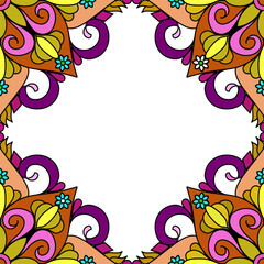 Vector Mandala Art Color: Black and White. Flower,  Square Design 