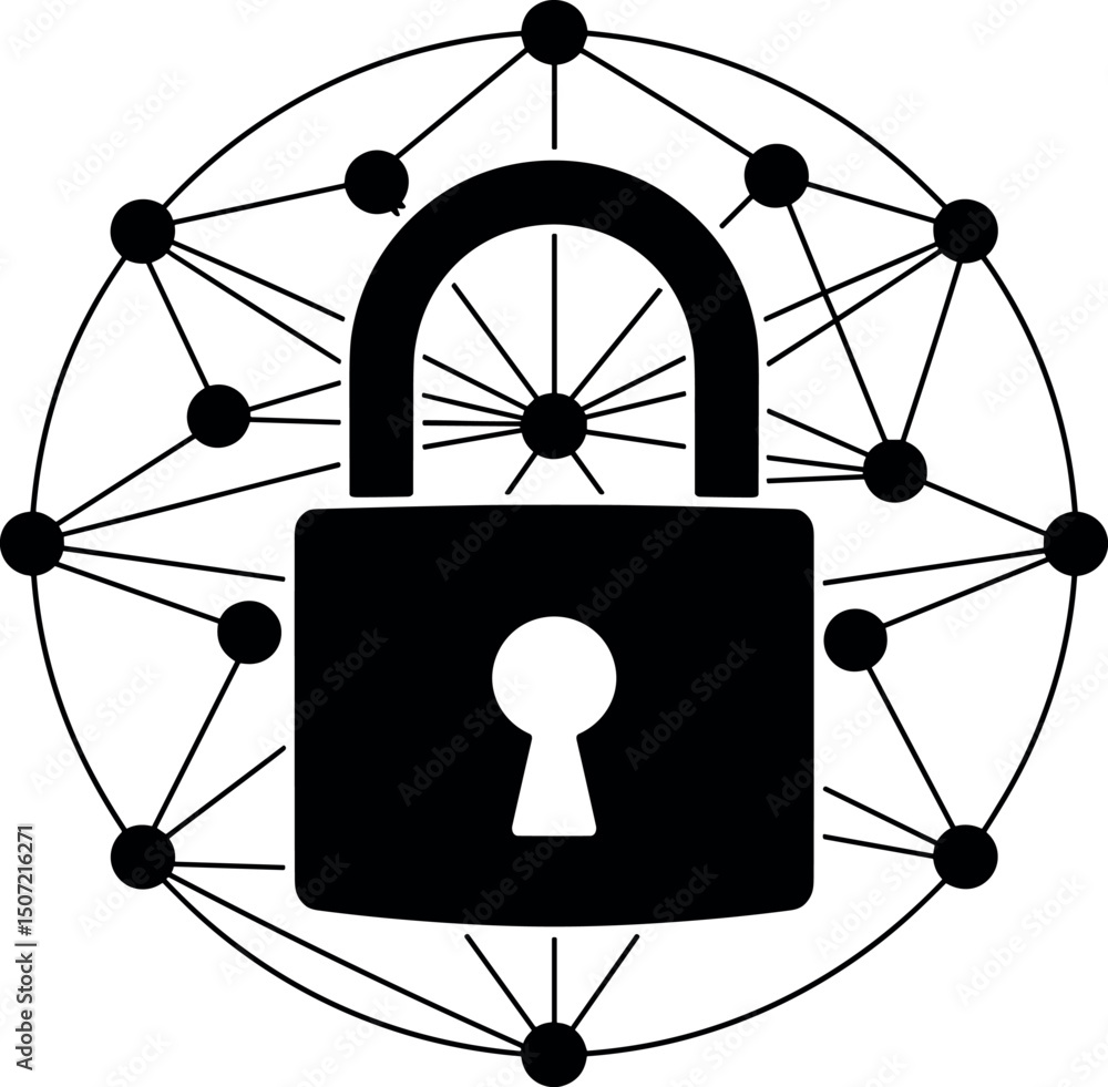 Poster digital security: a striking illustration showcasing a secure digital network, symbolized by a robus