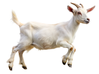 white goat running jumping on isolated white background,PNG