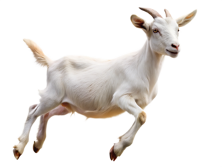 white goat running jumping on isolated white background,PNG